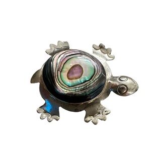 Vintage Alpaca Mexico Silver Sea Turtle with a Abalone Shell Pin Brooch
